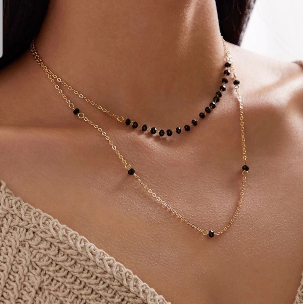 *Virginia* Layered Black Stone Necklace - Picture 1 of 4